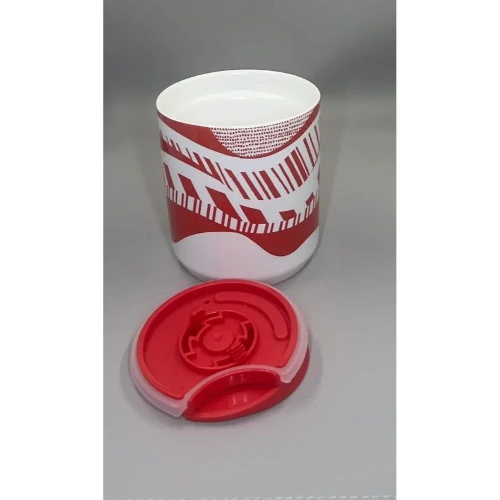 Starbucks 2021 Holiday Red White Ceramic Travel Tumbler Mug 8 oz w/ Lid